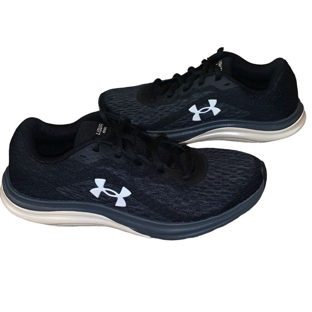 Men’s Navy Blue & white Under Armour Liquify Rebel Tennis Shoes, size 8